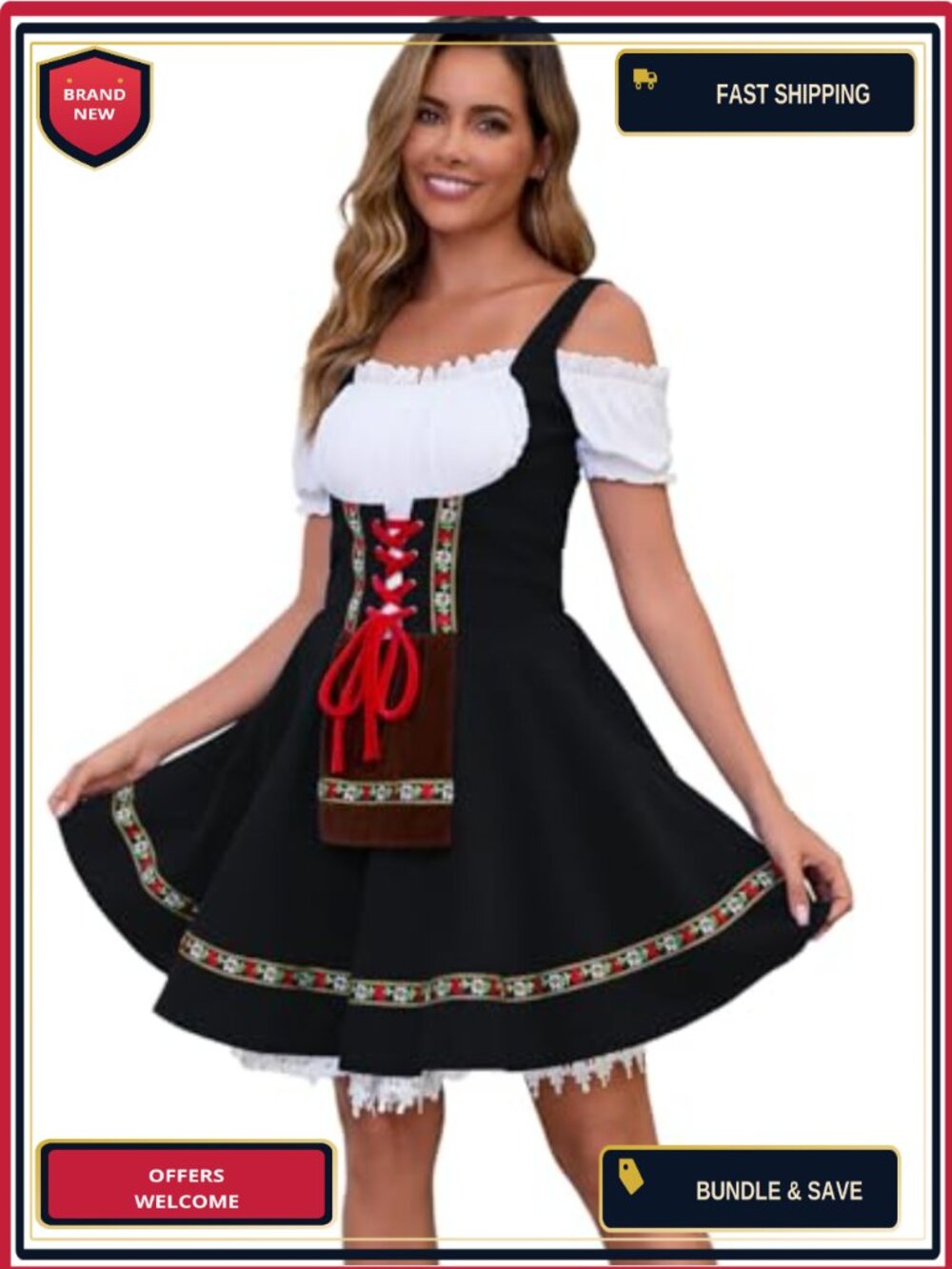 Dirndl Dress German Oktoberfest Costume with Apron Lace Bavarian Outfit